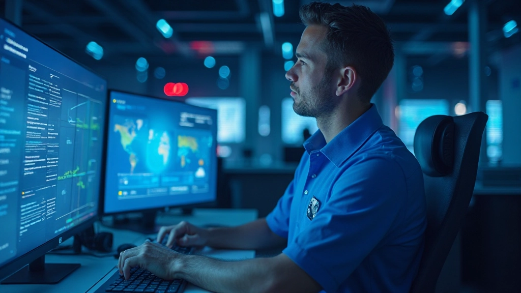 Modern data center with cloud infrastructure visualization and server racks in professional facility