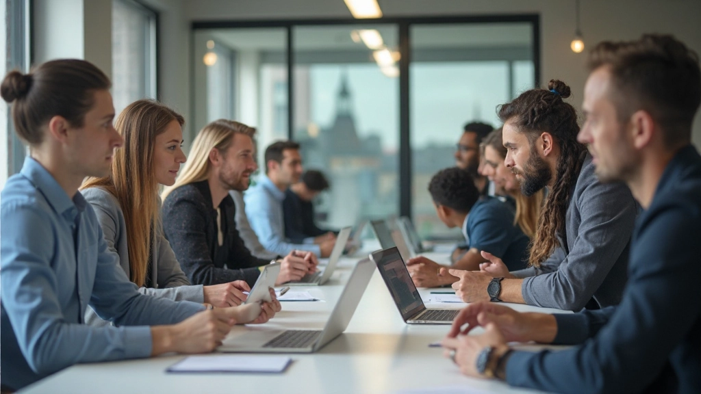 Team of business professionals collaborating during digital transformation planning session