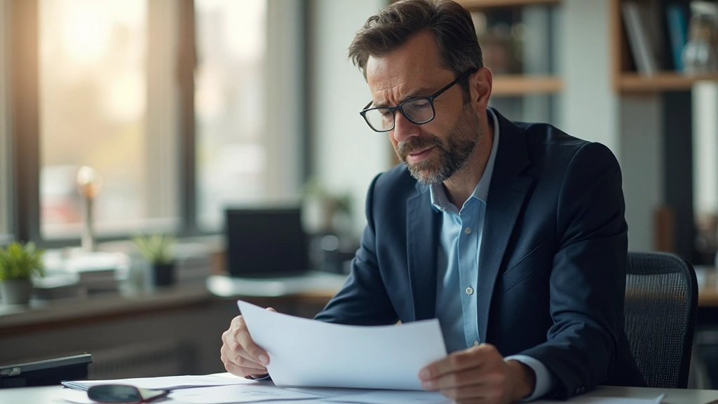 Executive reviewing cybersecurity risk assessment report with color-coded threat indicators and mitigation strategies