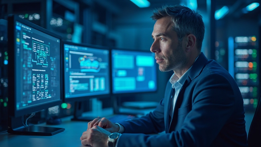 Cloud infrastructure architecture and modern enterprise technology solutions displayed in data center environment