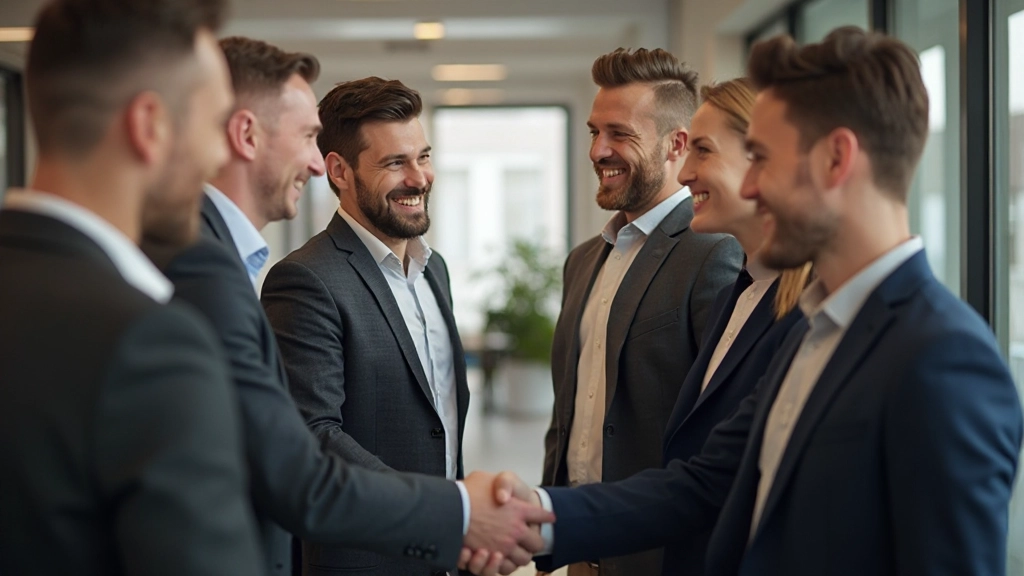 Business professionals celebrating successful digital transformation milestone